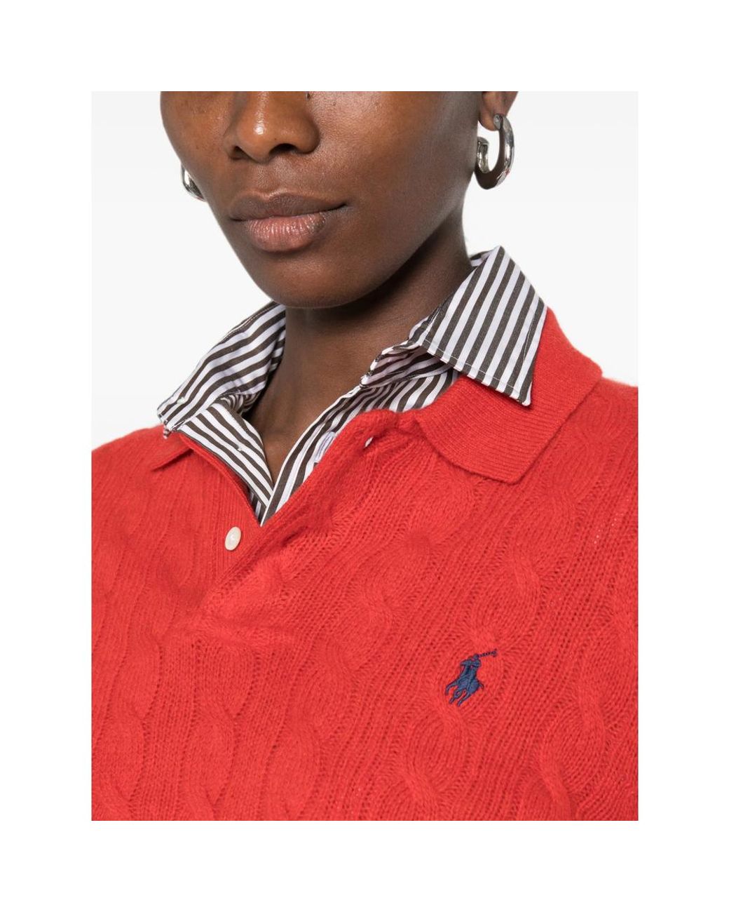 Ralph Lauren Red Cable-Knit Polo Sweater