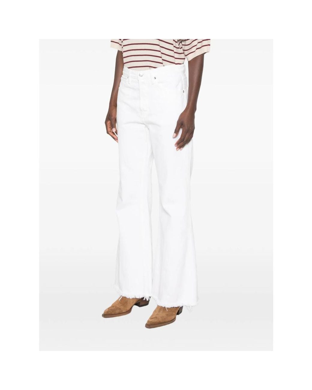 FRAME White Frayed-Hem Jeans