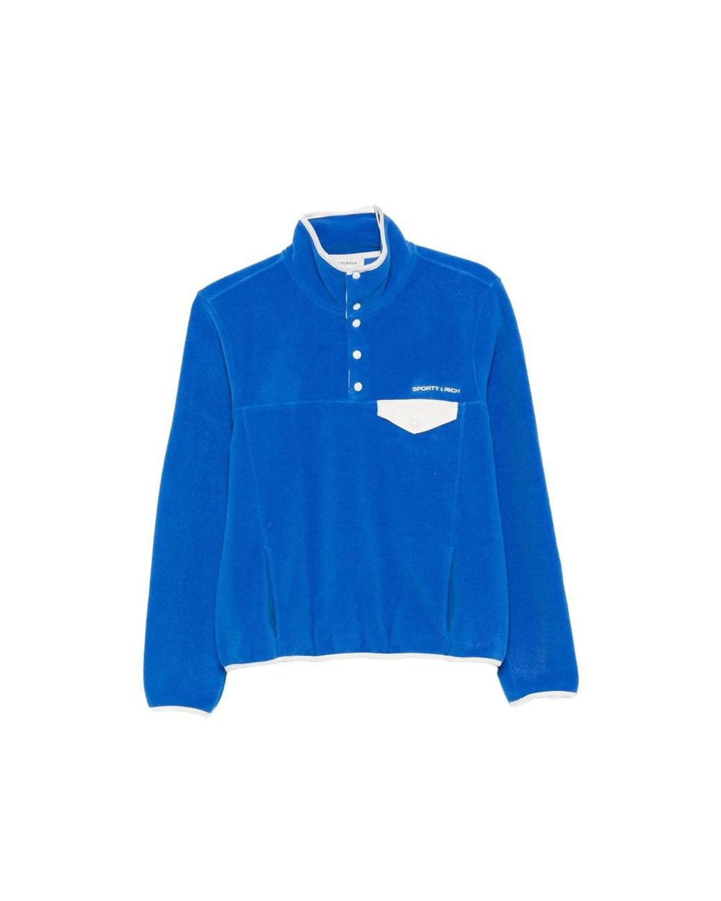 Sporty & Rich Blue Fleece-Texture Logo-Embroidered Sweatshirt