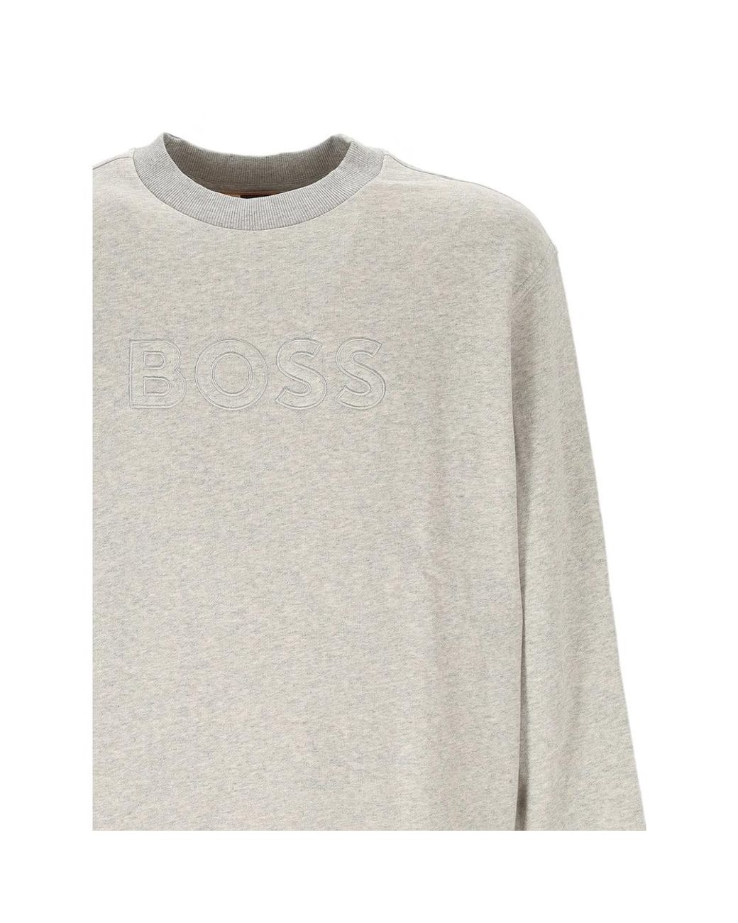 Boss Gray Logo-Embroidered Cotton Sweater for men