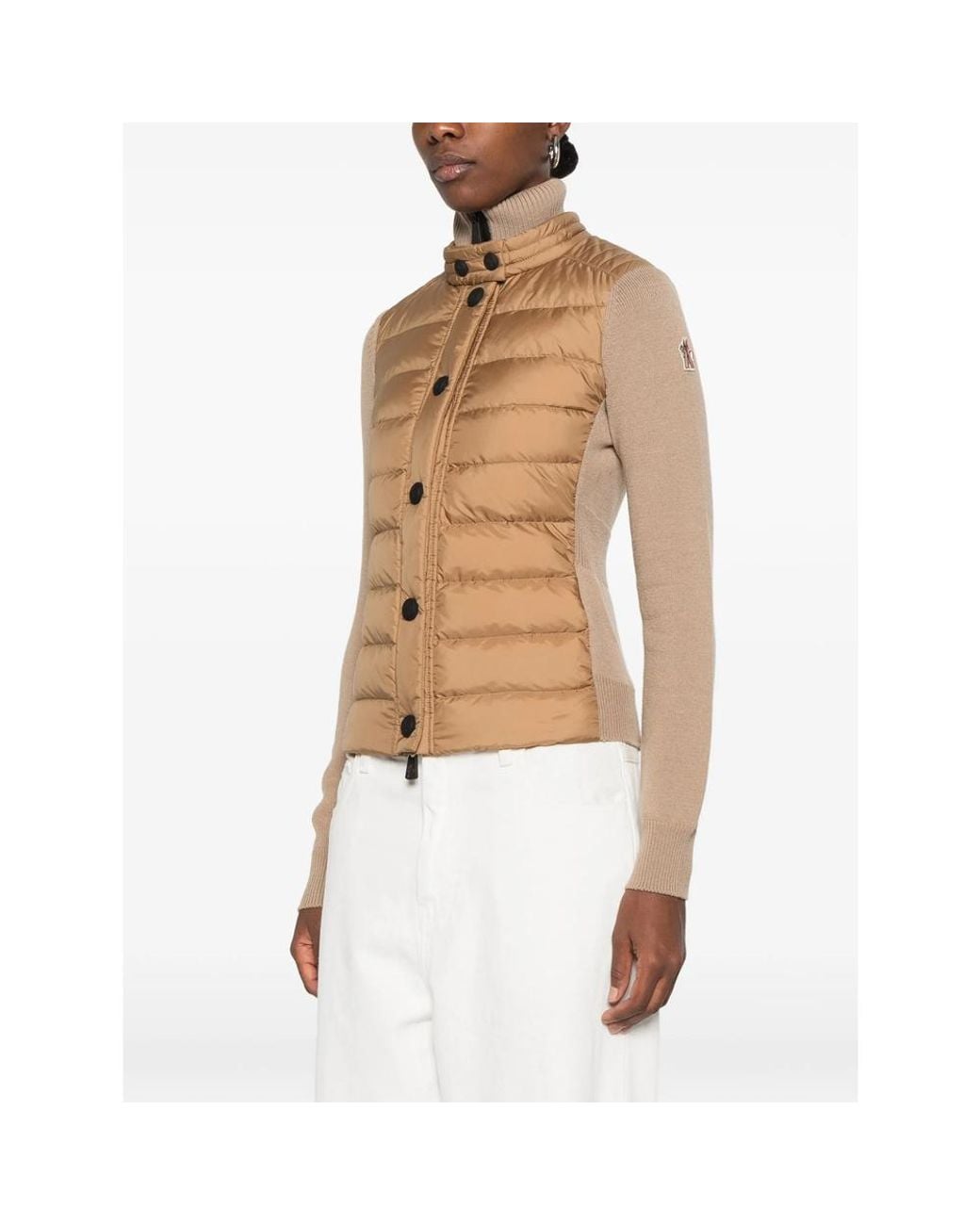 Moncler Natural Quilted-Panel High-Neck Jacket