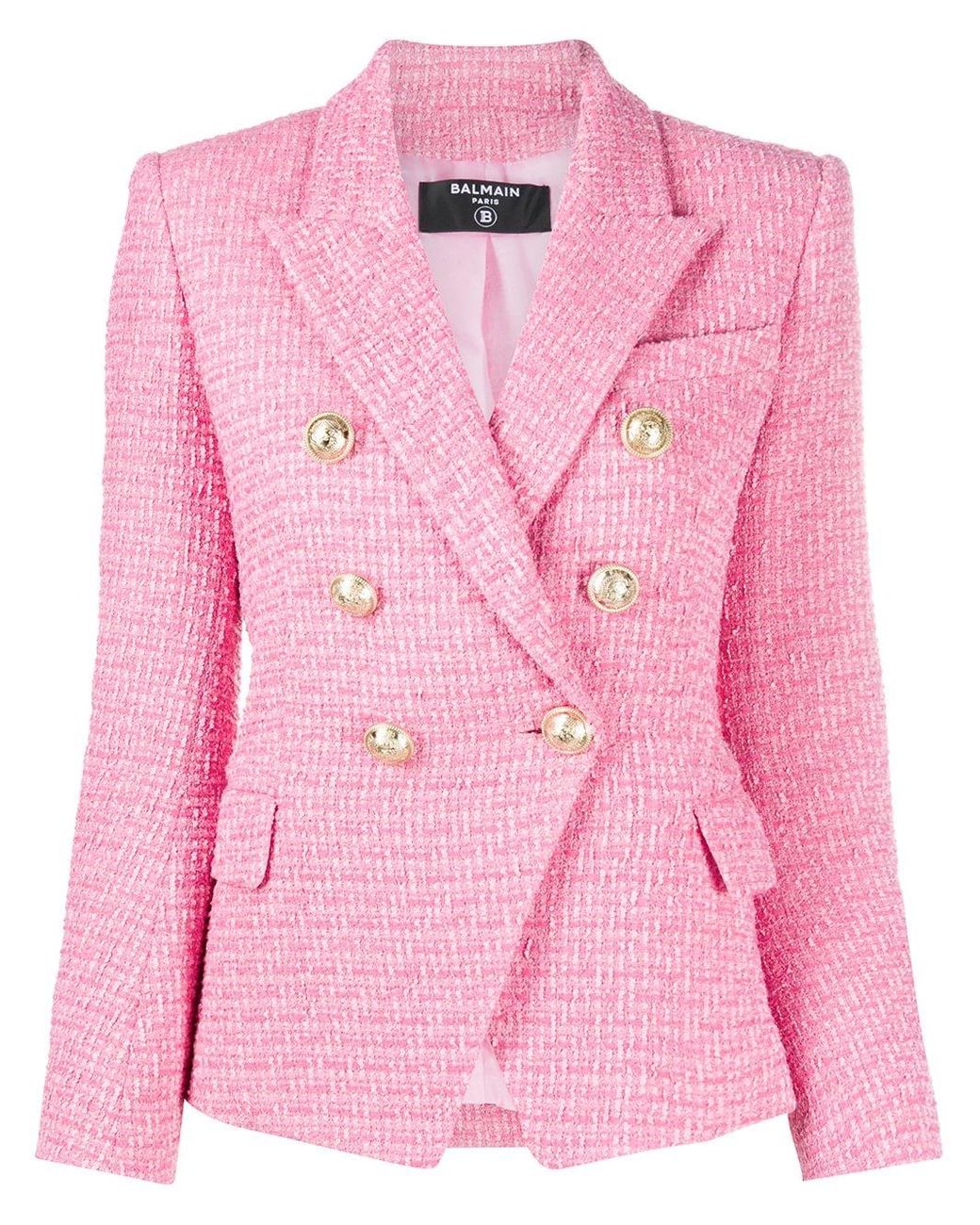 Balmain Double-breasted Tweed Blazer in Pink - Lyst