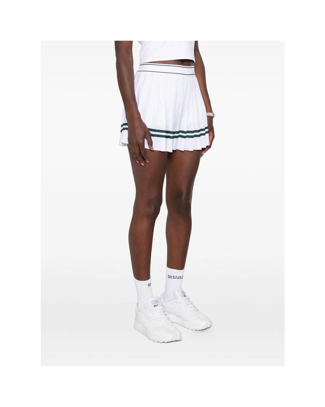 Sporty & Rich White Pleated Striped Skirt