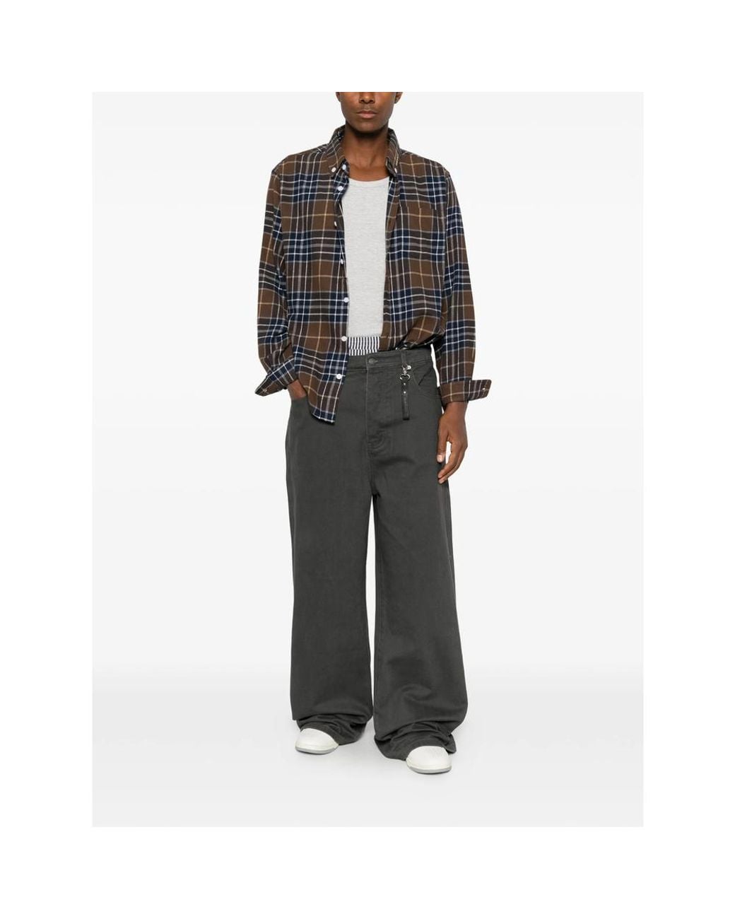 DAGGER Gray Logo-Patch Wide-Leg Jeans for men