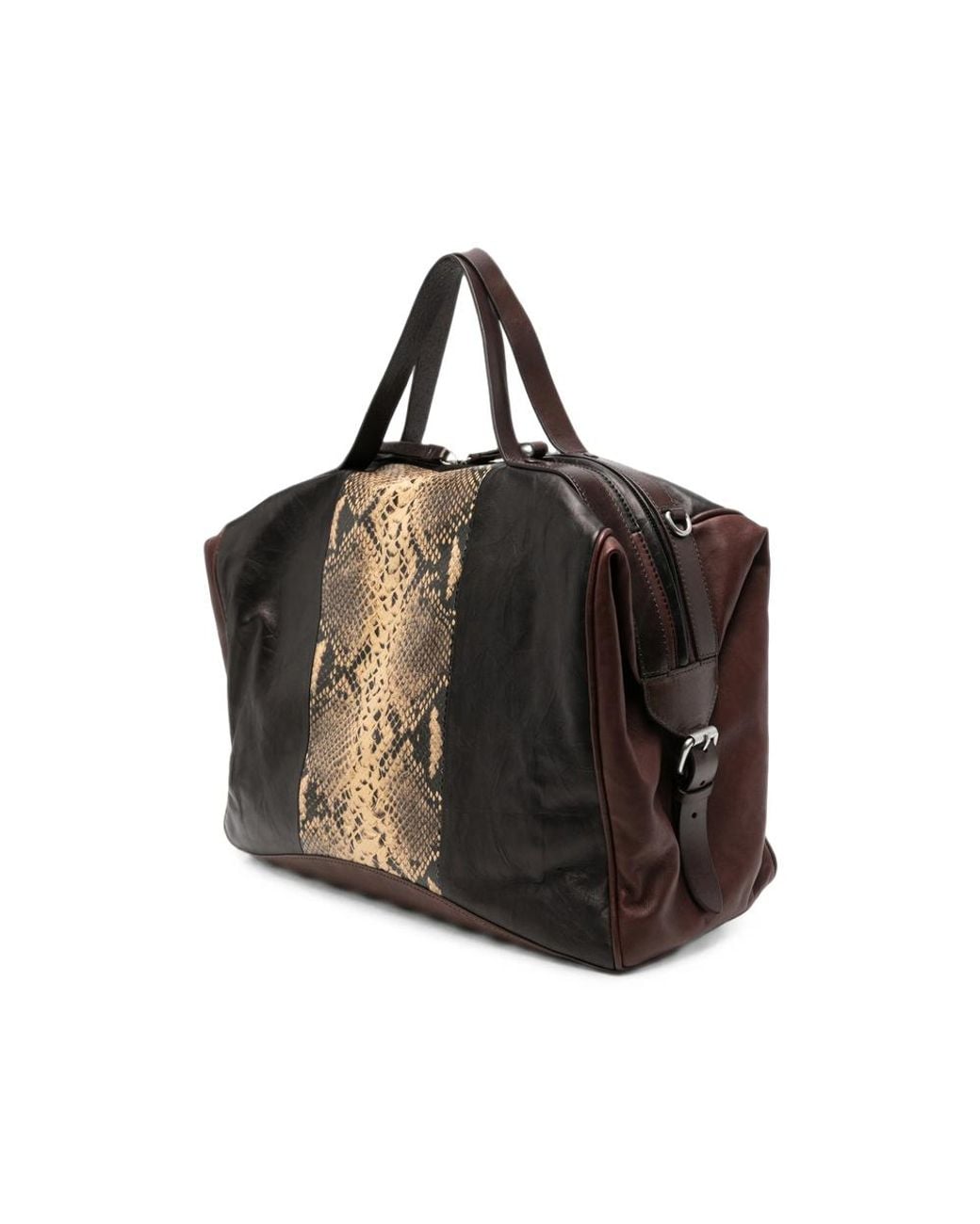 Dries Van Noten Black Snake-Effect Leather Tote Bag for men