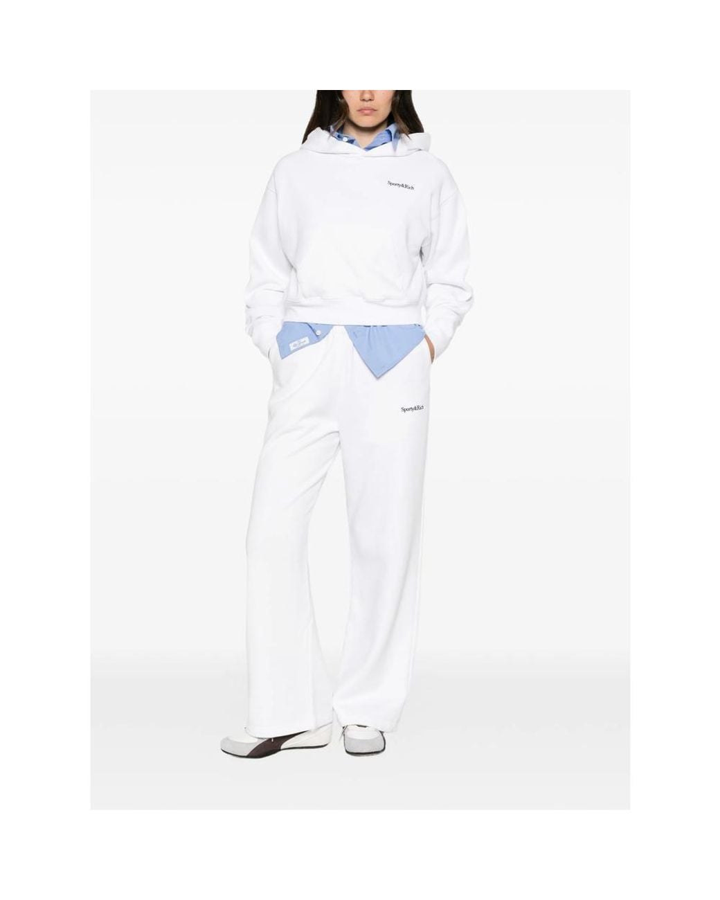 Sporty & Rich White Elon Logo-Embroidered Cropped Hoodie