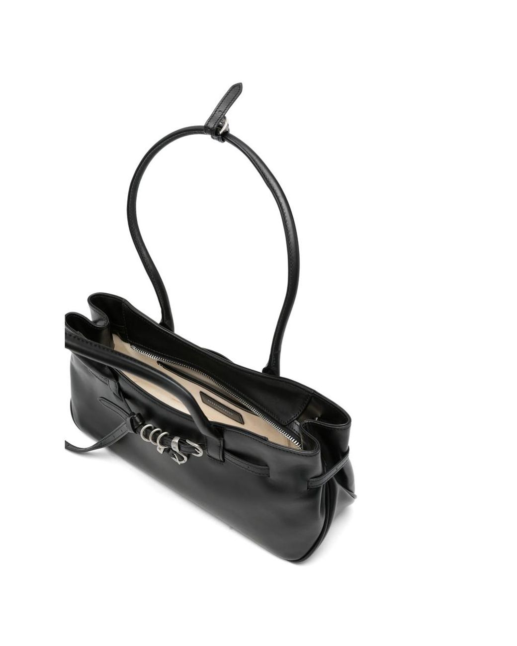 MARGE SHERWOOD Black Buckled Leather Shoulder Bag