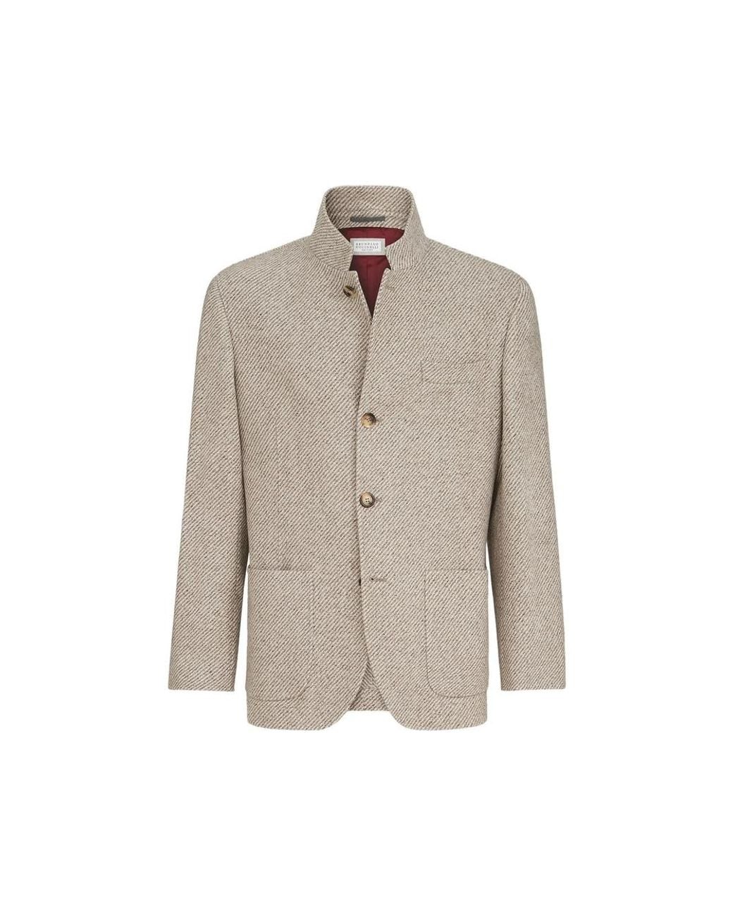 Brunello Cucinelli Natural Cashmere And Silk Diagonal Outerwear Blazer With Patch Pockets for men