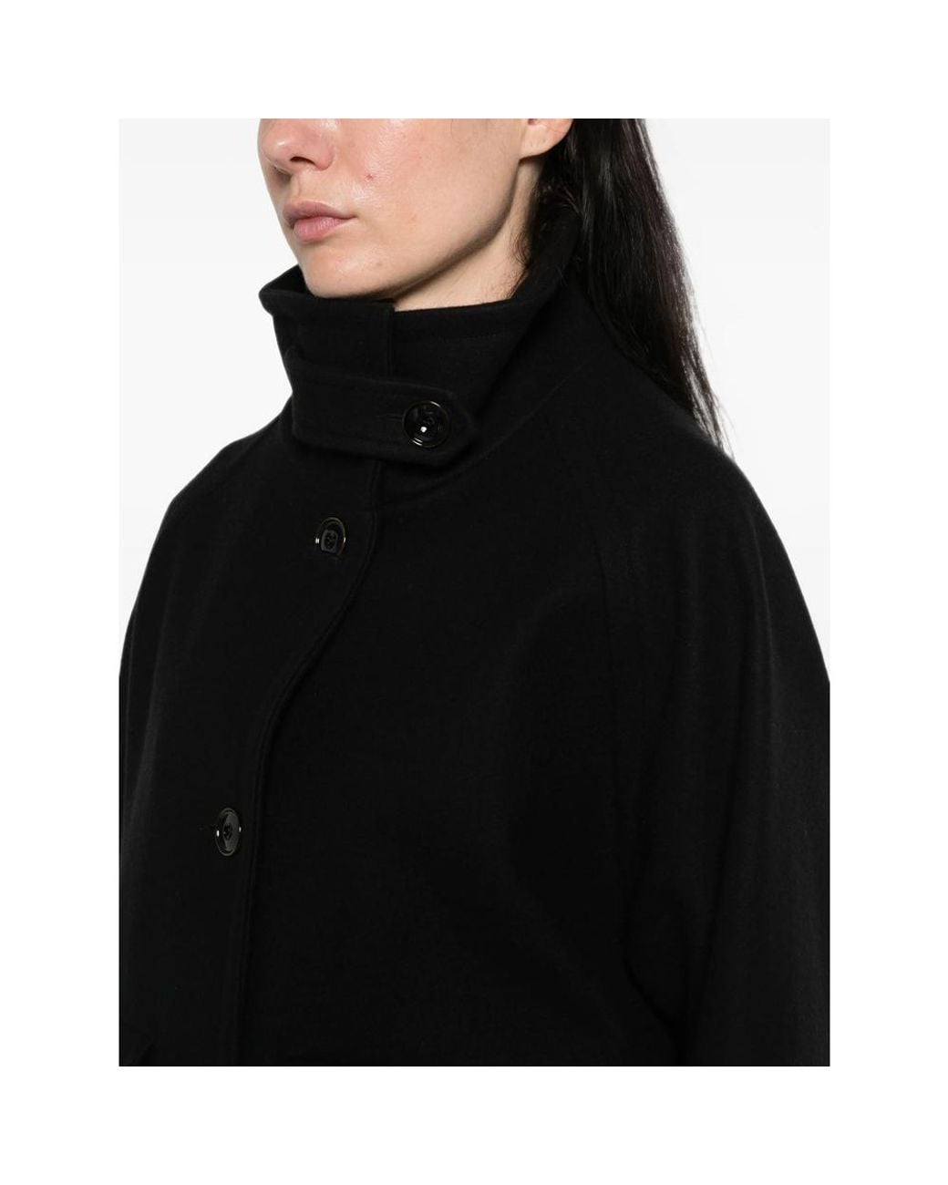 Sessun Black High-Neck Button-Up Oversized Jacket