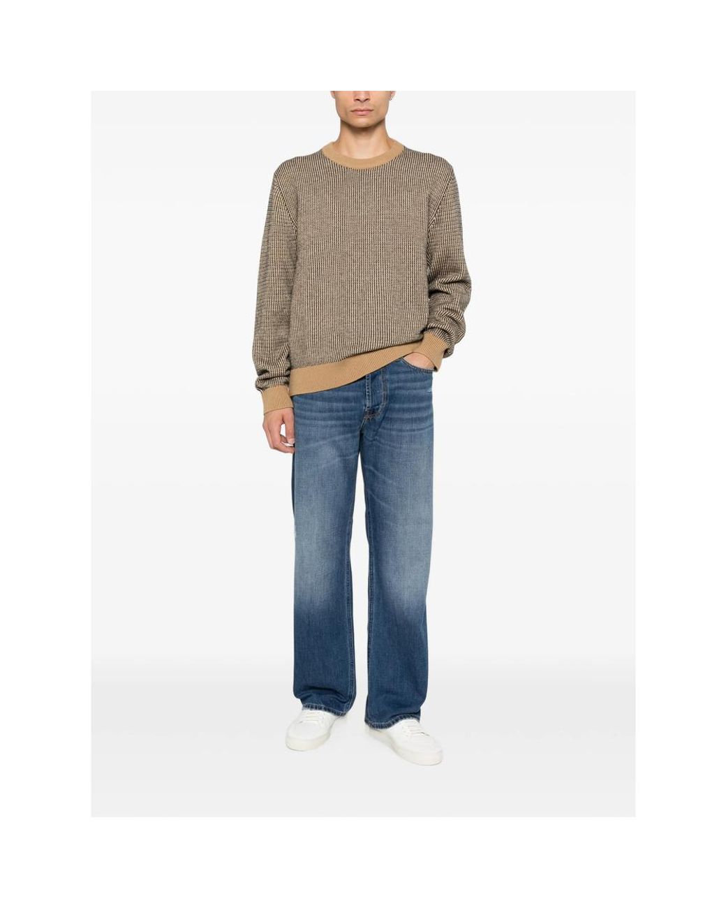 Calvin Klein Natural Micro-Patterned Crew-Neck Sweater for men