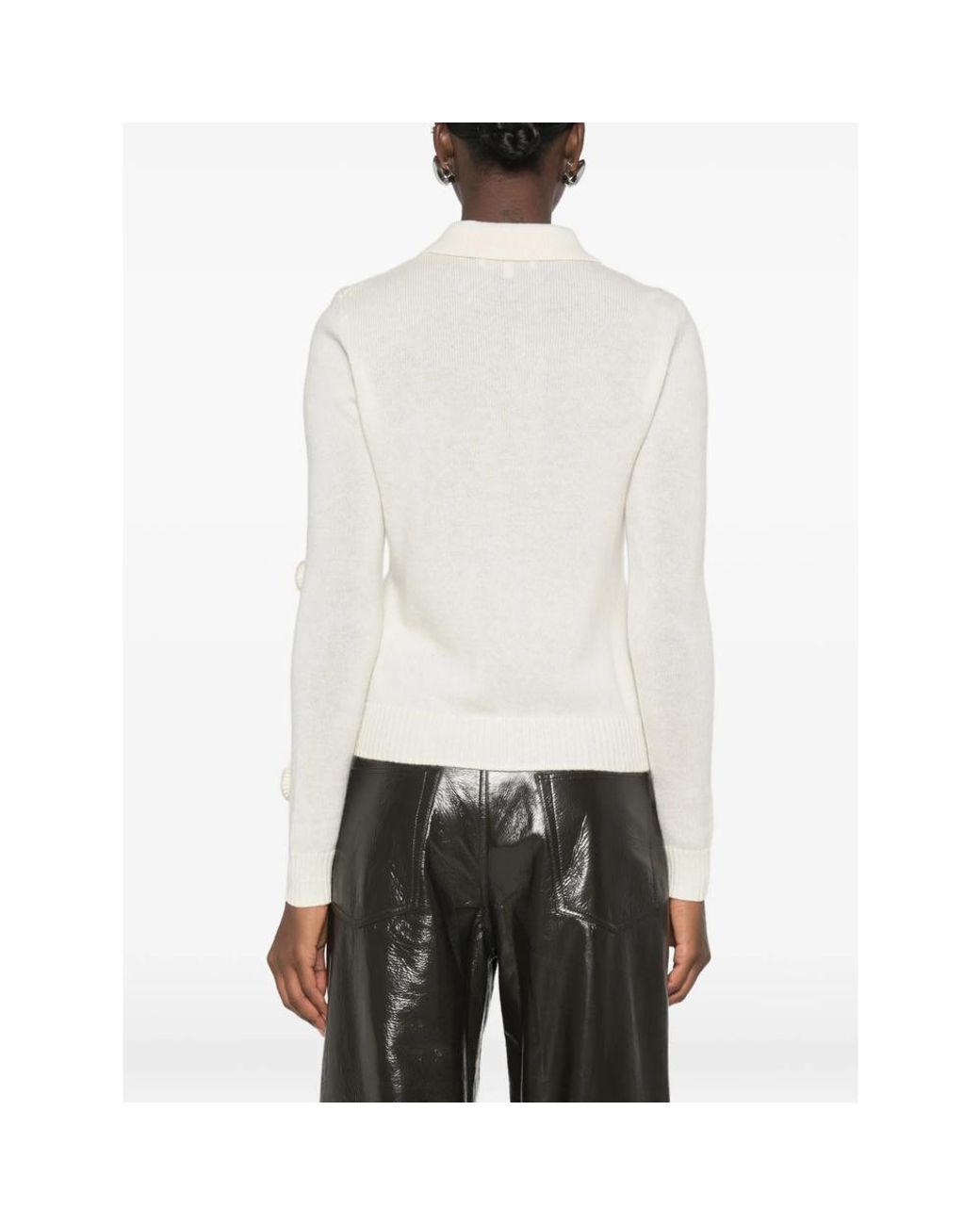 Stine Goya White Snail-Embellished Polo-Collar Cardigan