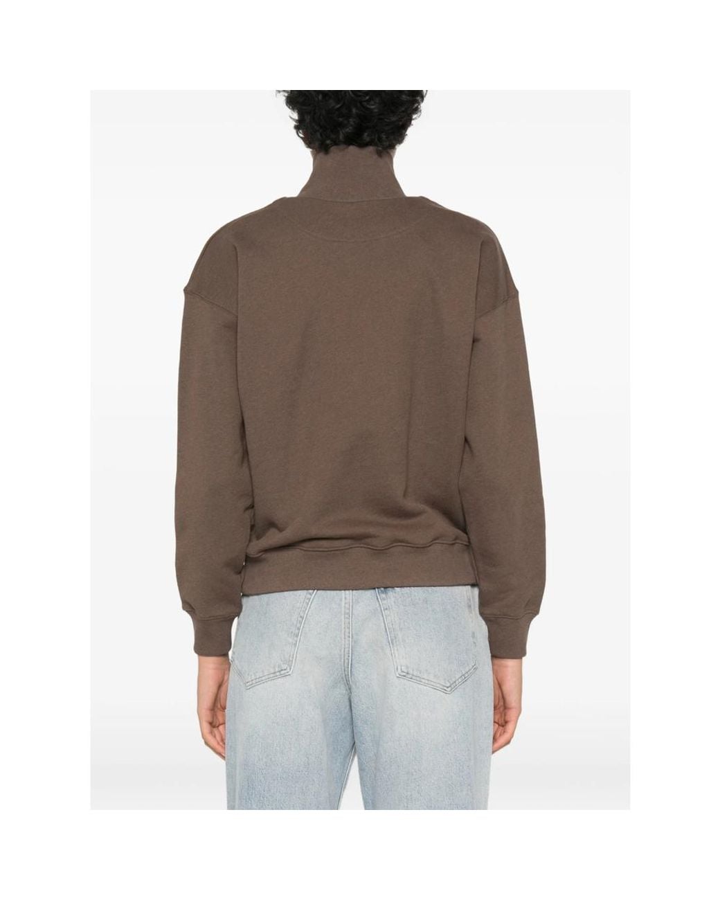 Maison Kitsuné Brown Quarter-Zip Cotton Sweatshirt Organic Sweater