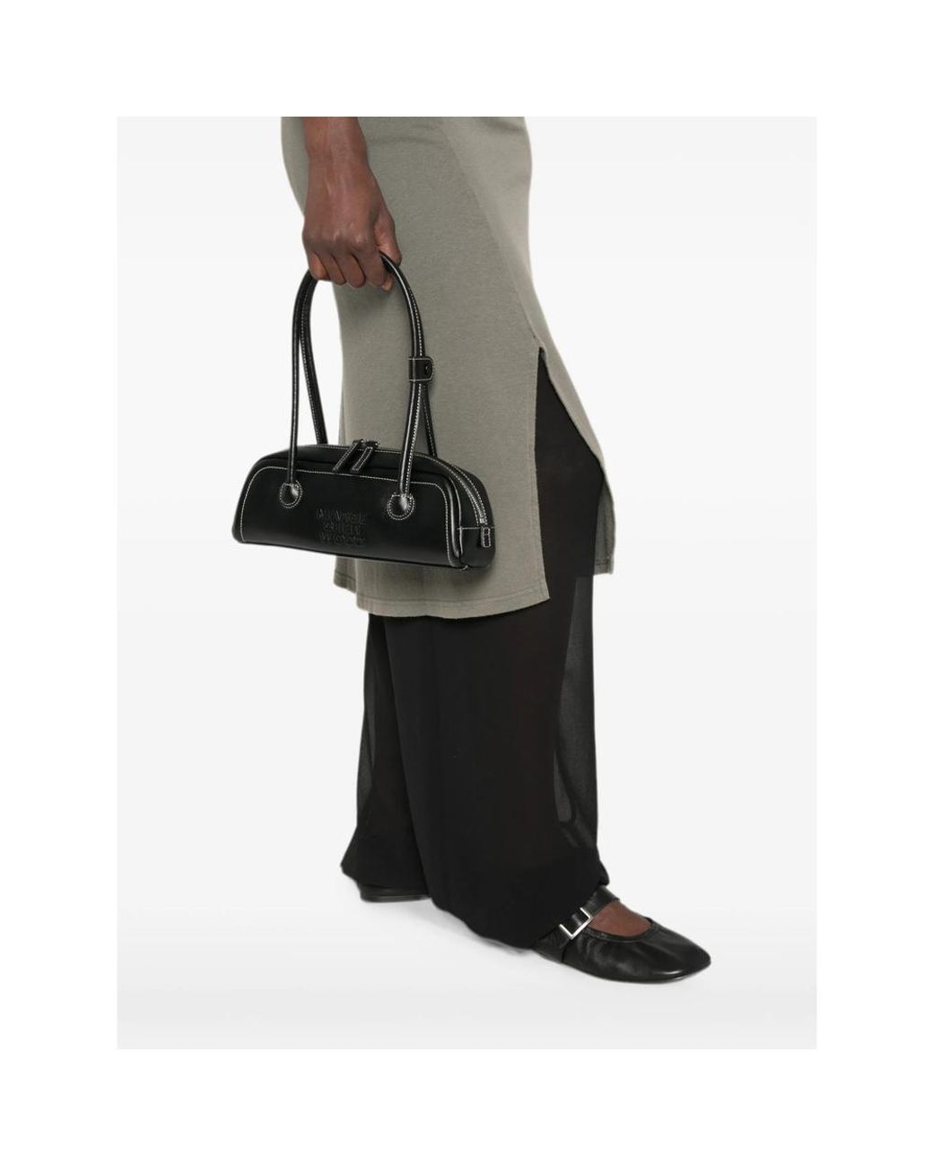 MARGE SHERWOOD Black Mini Contrast-Stitch Leather Shoulder Bag