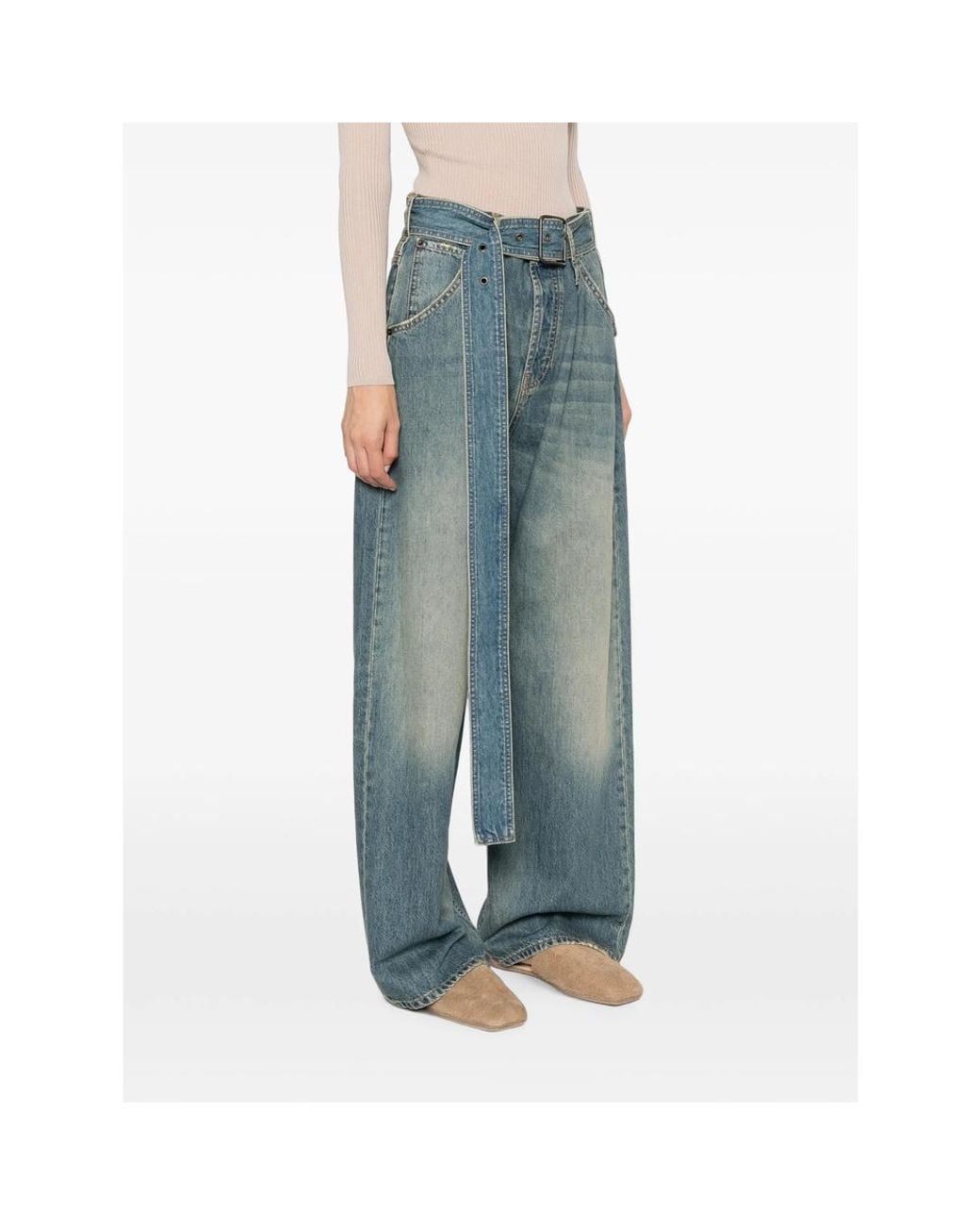 DARKPARK Blue Belted Wide-Leg Jeans