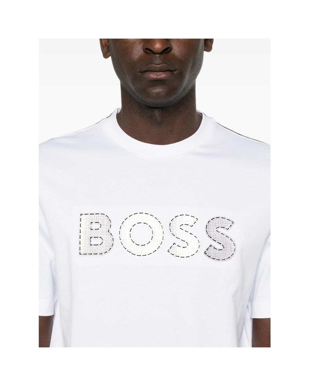 Boss White C-Thompson Logo-Patch T-Shirt for men