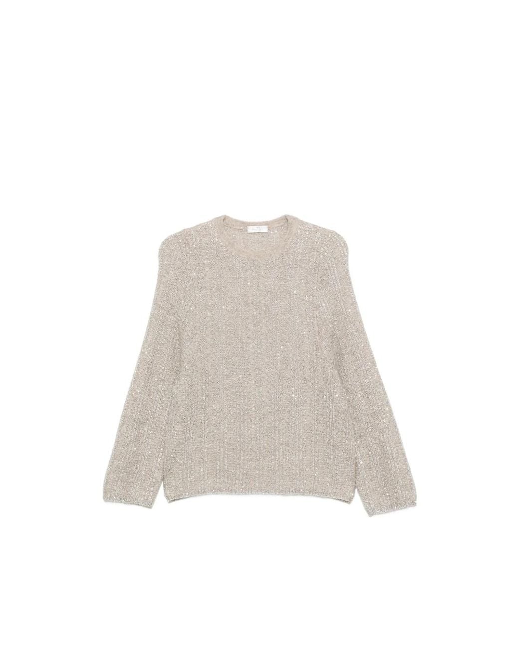 Panicale Cashmere White Sequin-Embellished Ribbed-Knit Sweater