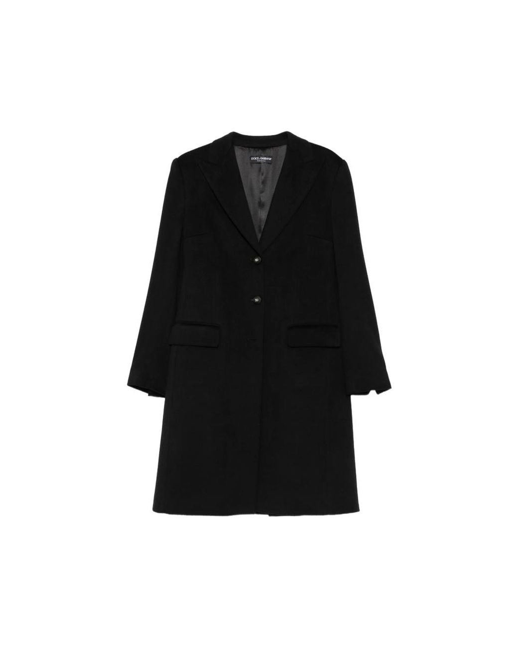 Dolce & Gabbana Black Single-Breasted Logo-Plaque Coat