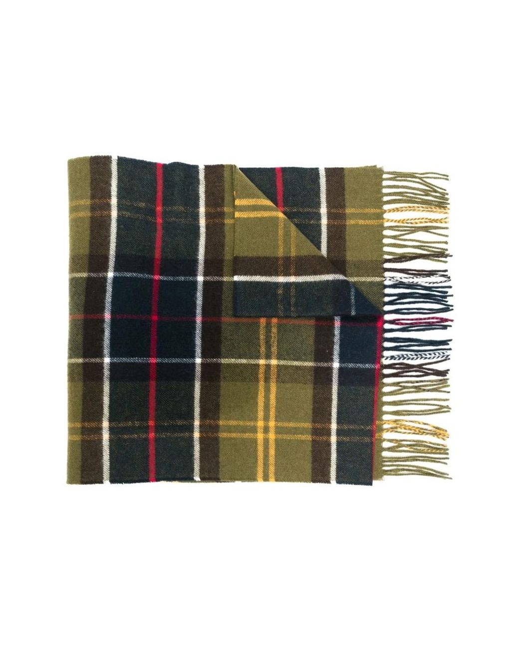Barbour Green Fringed Tartan-Check Scarf for men