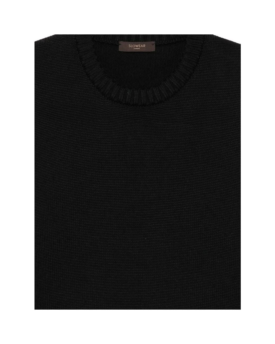 ZANONE-SLOWEAR Black Crew-Neck Sweater for men