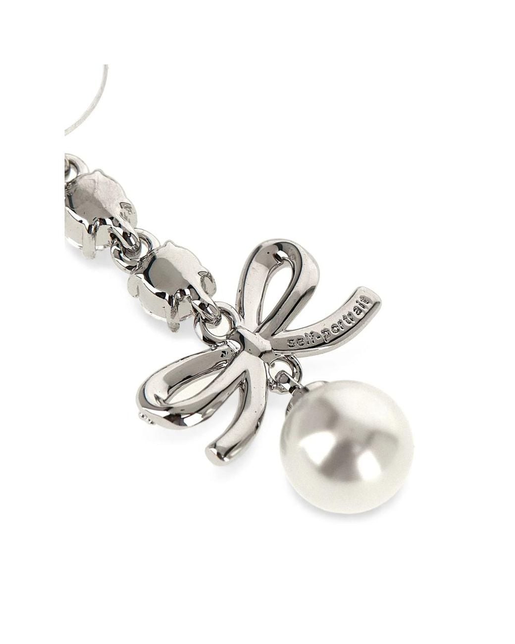 Self-Portrait Metallic Bow Crystal-Charm Earrings