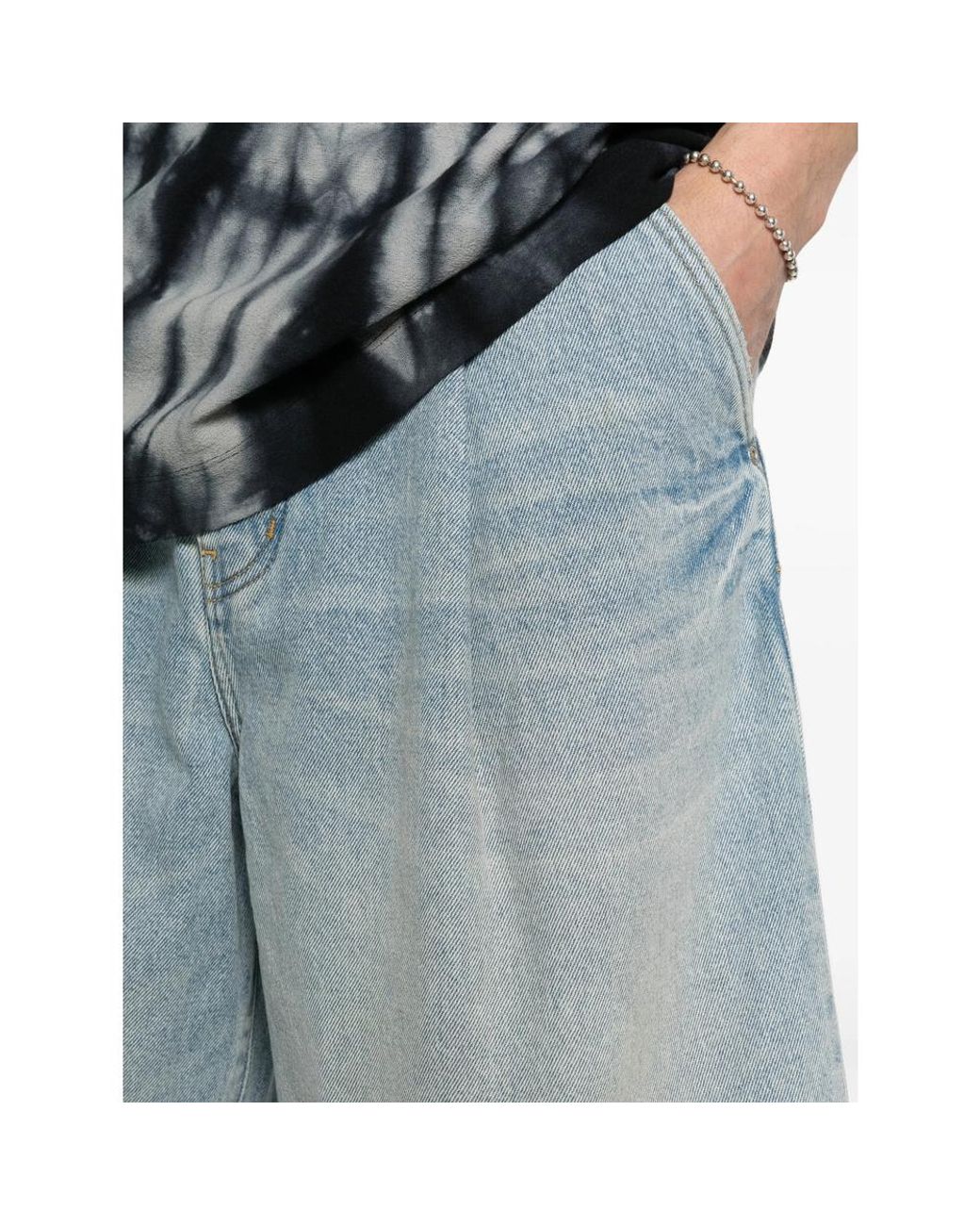 Purple Brand Blue Pleated Denim Shorts for men