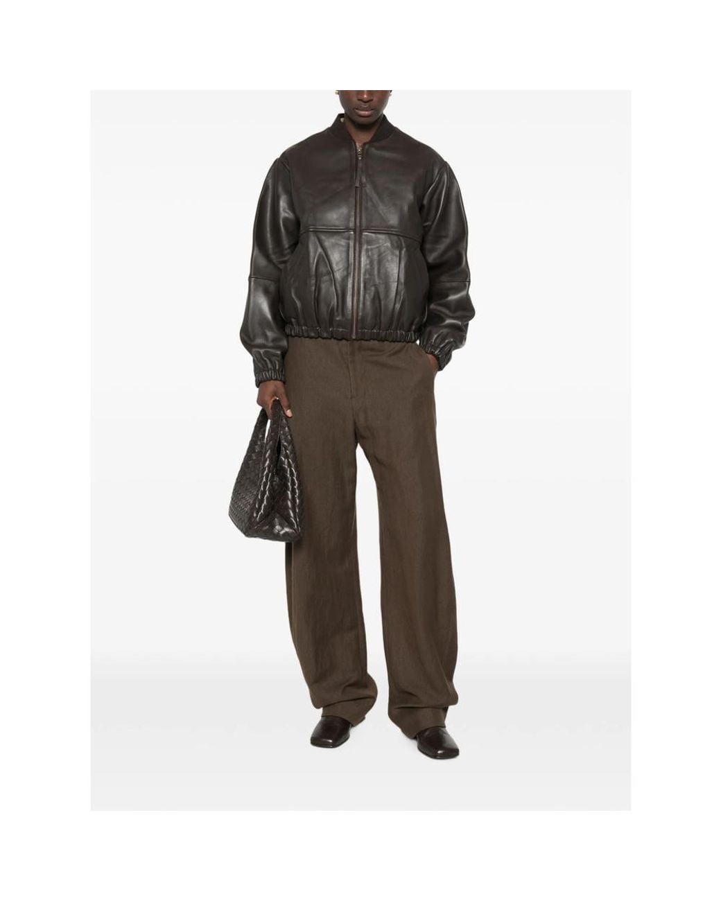 Sessun Black Leather Bomber Jacket