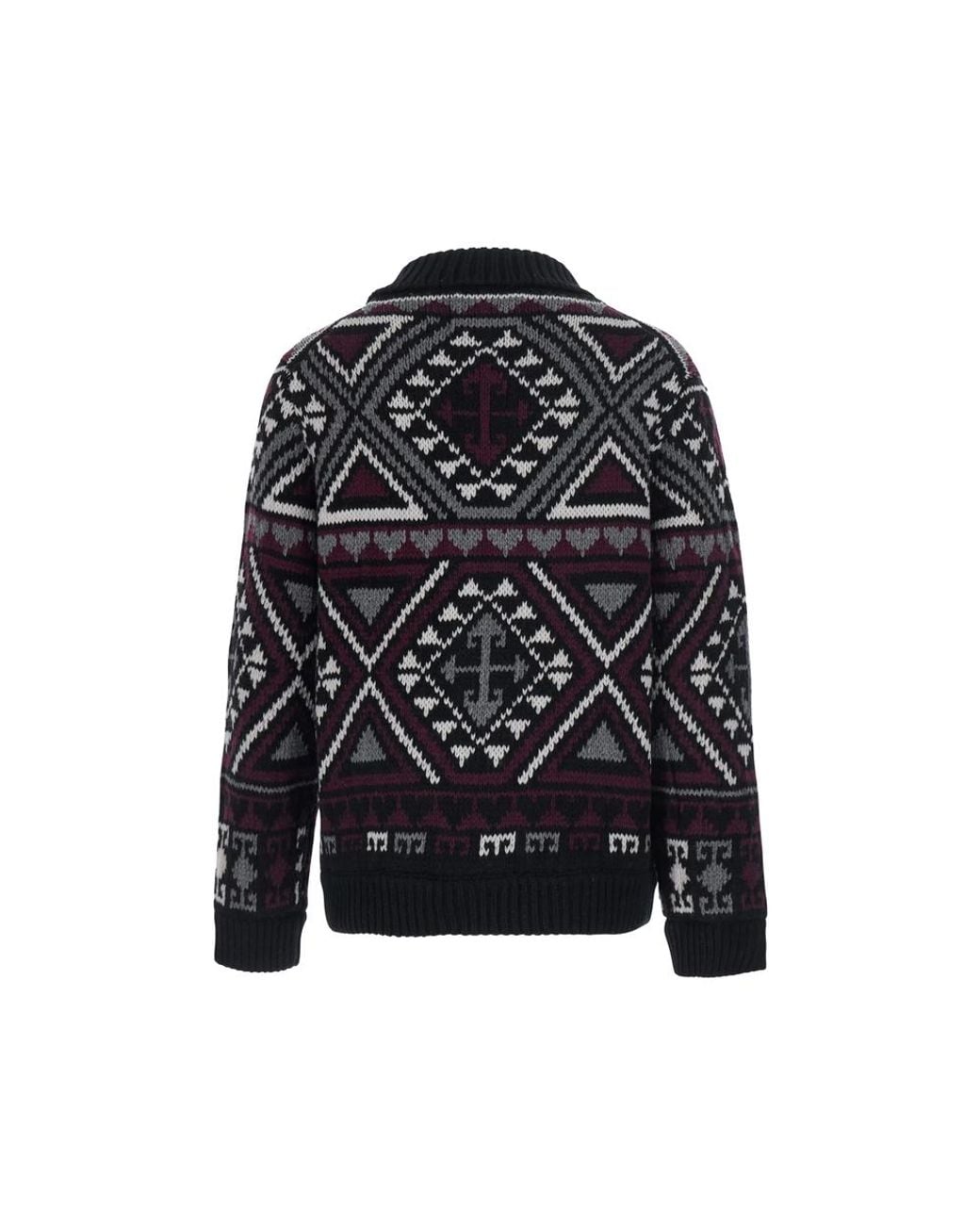 Roberto Collina Black Geometric-Pattern Zip-Up Cardigan for men