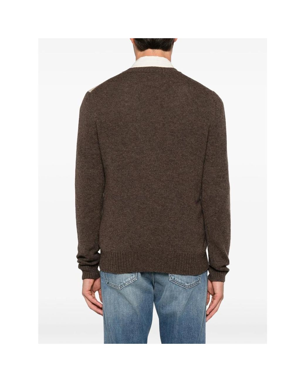 La Fileria Brown Argyle-Knit Sweater for men