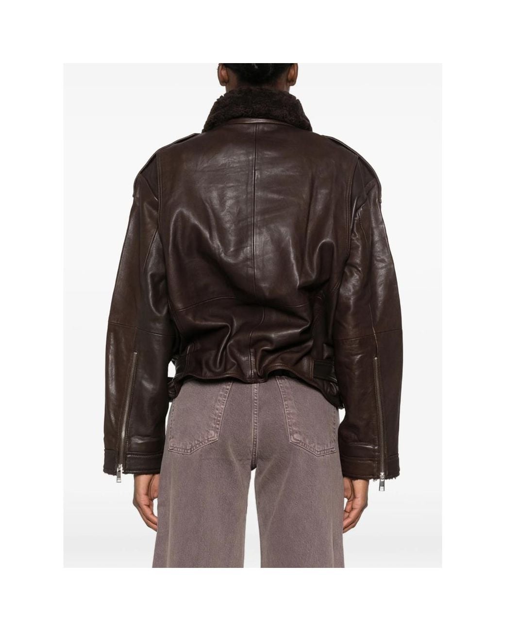 Gestuz Black Belted Shearling-Collar Jacket