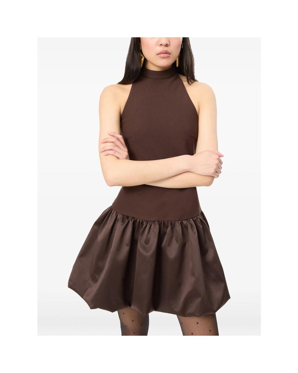 ROTATE BIRGER CHRISTENSEN Brown Mini Peplum Dress