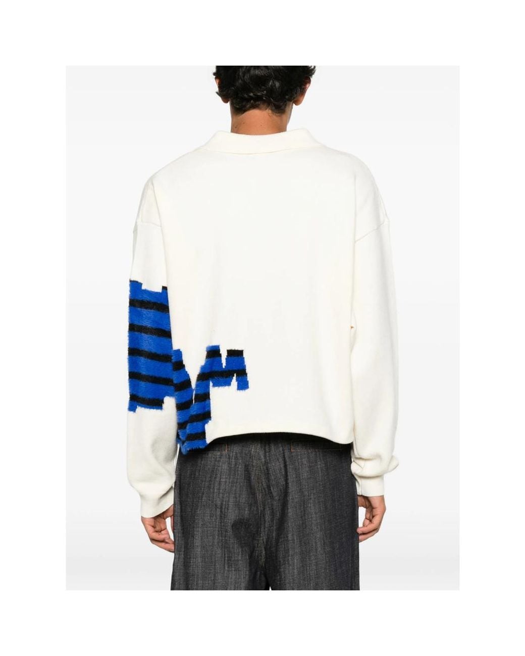 House of Errors Blue Graphic-Intarsia Polo Polo Shirt for men
