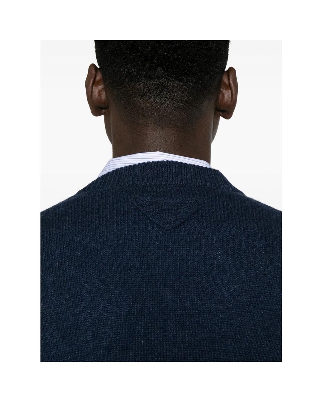 Prada Blue Triangle-Logo Knit Sweater for men