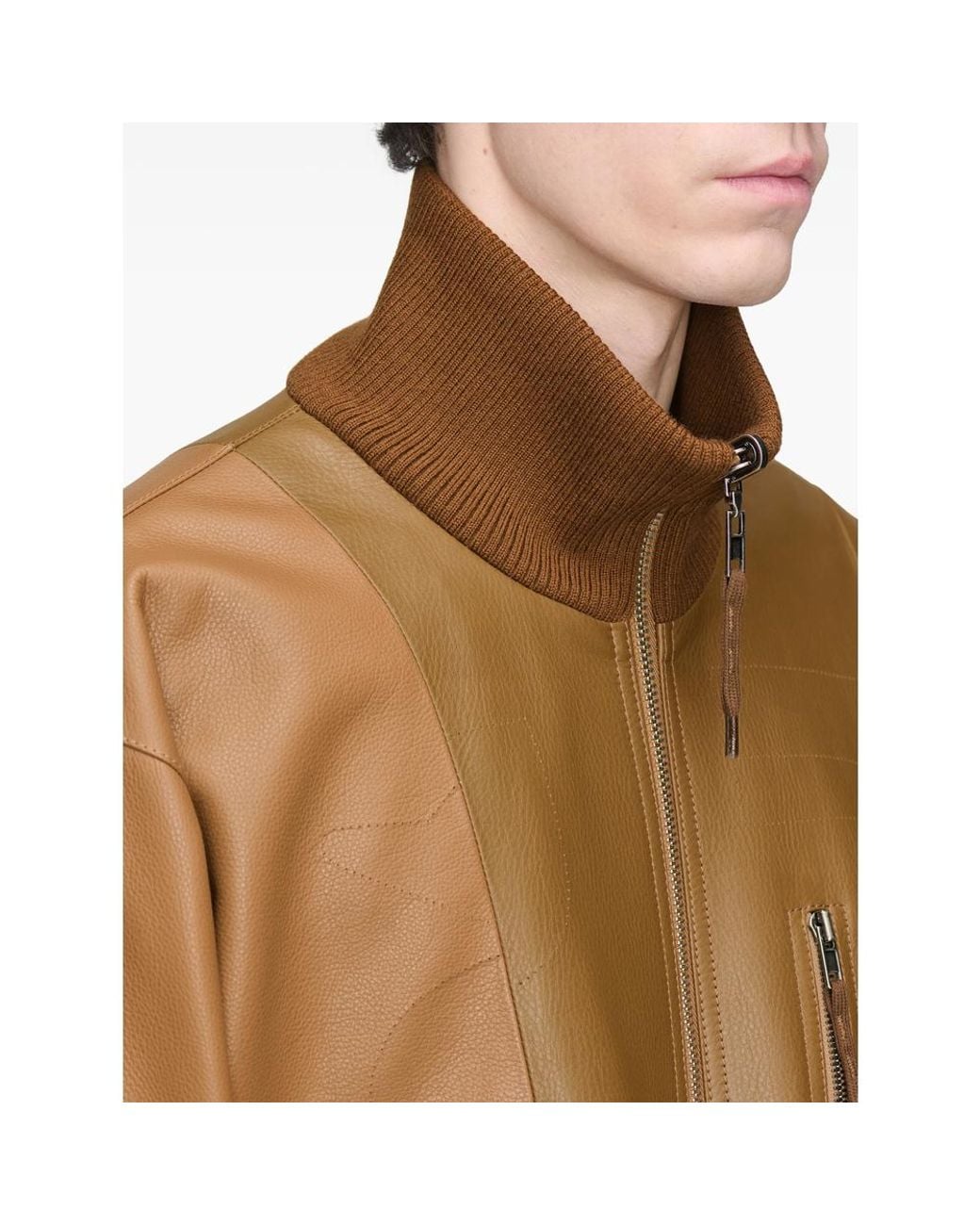 Maison Margiela Brown Spliced Leather Bomber Jacket for men