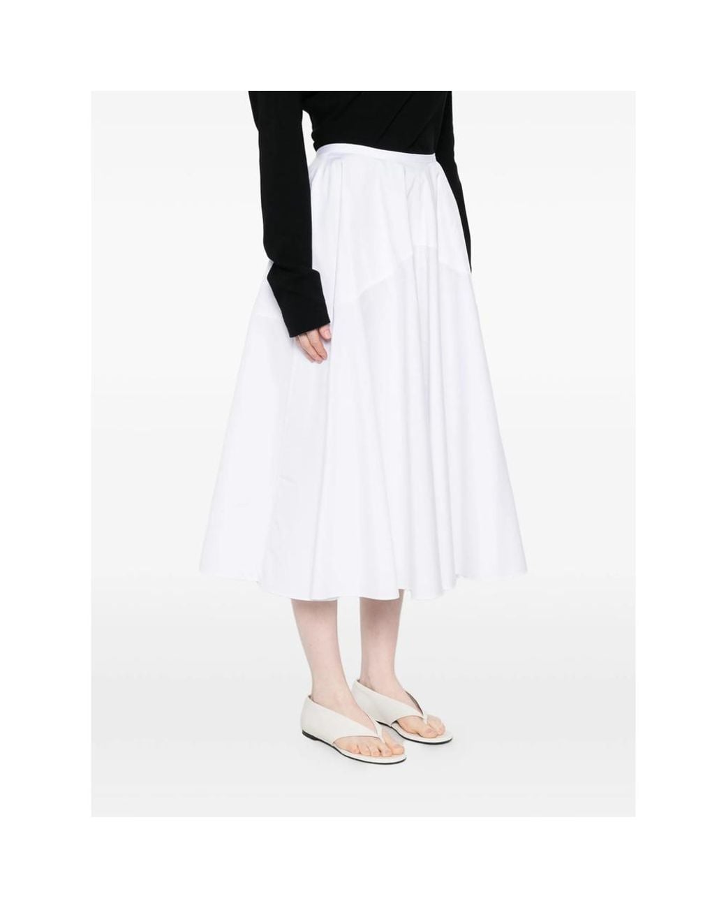 BITE STUDIOS White Zip-Fastening Midi Skirt