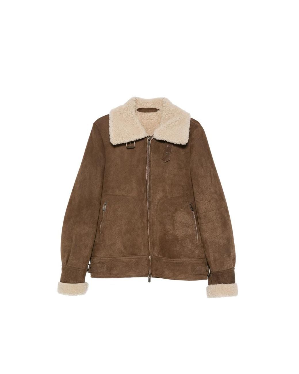 Salvatore Santoro Brown Shearling-Trim Leather Jacket for men