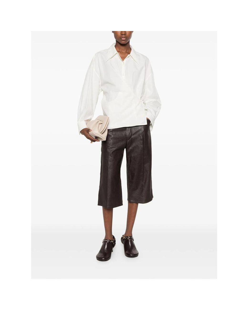 Lemaire Gray Leather Shorts
