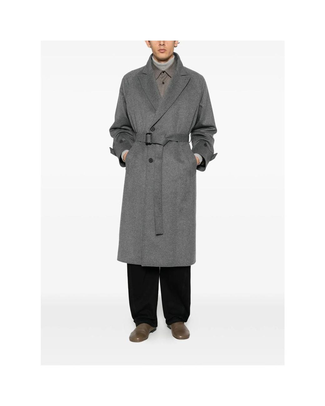 Ssstein Gray Chester Belted Raglan-Sleeve Coat for men