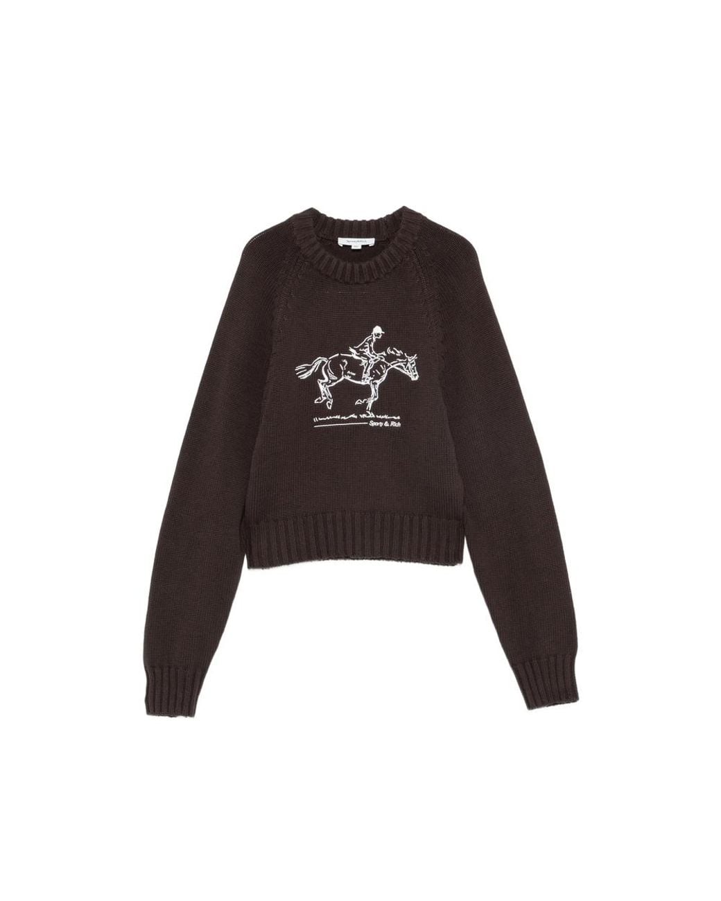 Sporty & Rich Black Equestrian-Embroidered Raglan-Sleeve Sweater