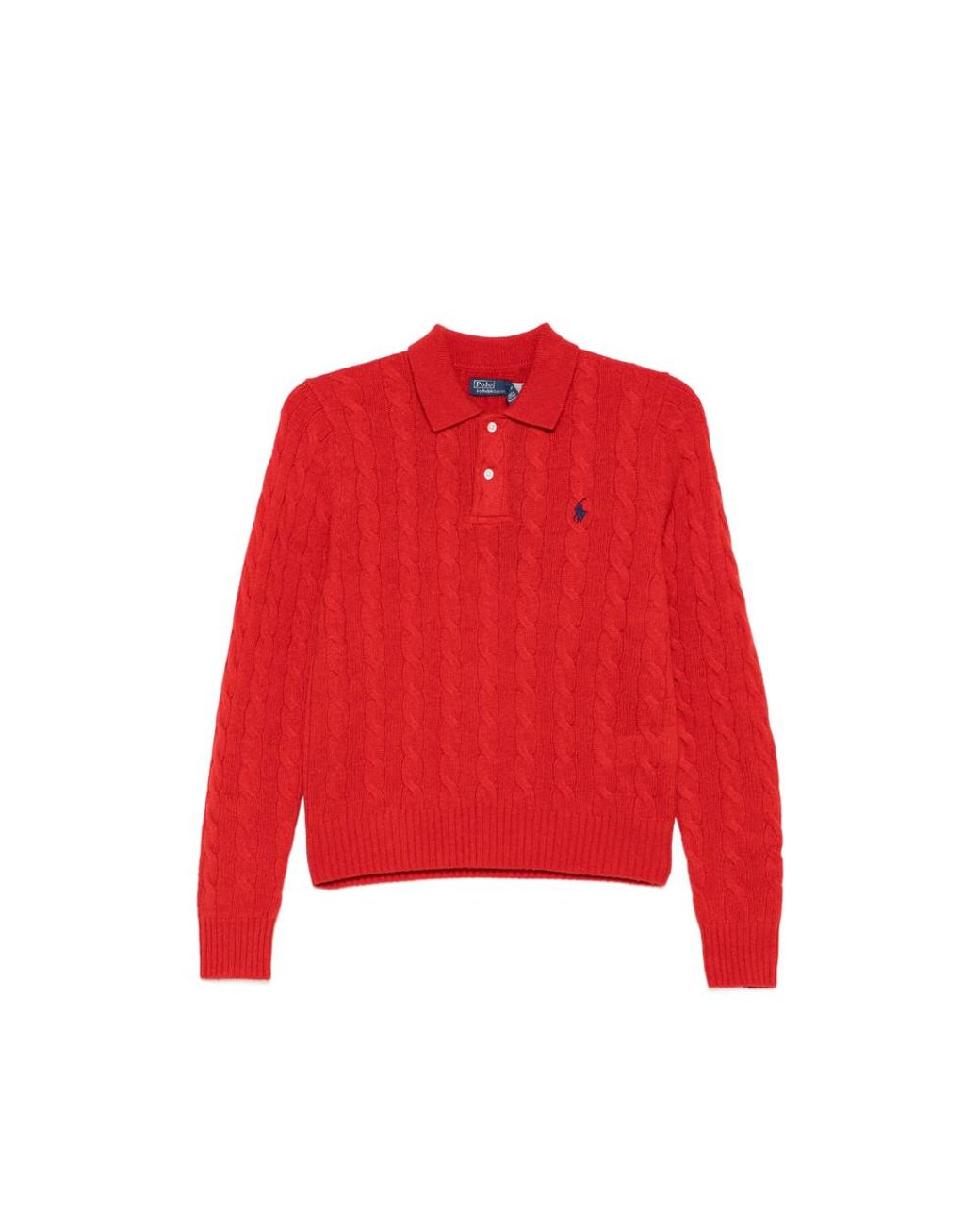 Ralph Lauren Red Cable-Knit Polo Sweater