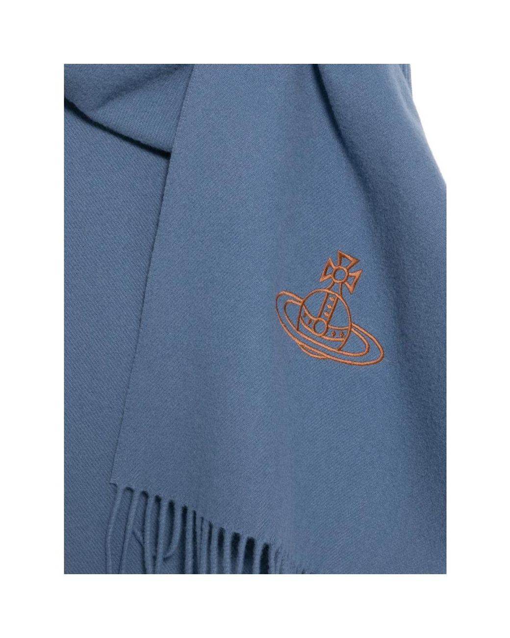 Vivienne Westwood Blue Orb-Embroidered Fringed Scarf