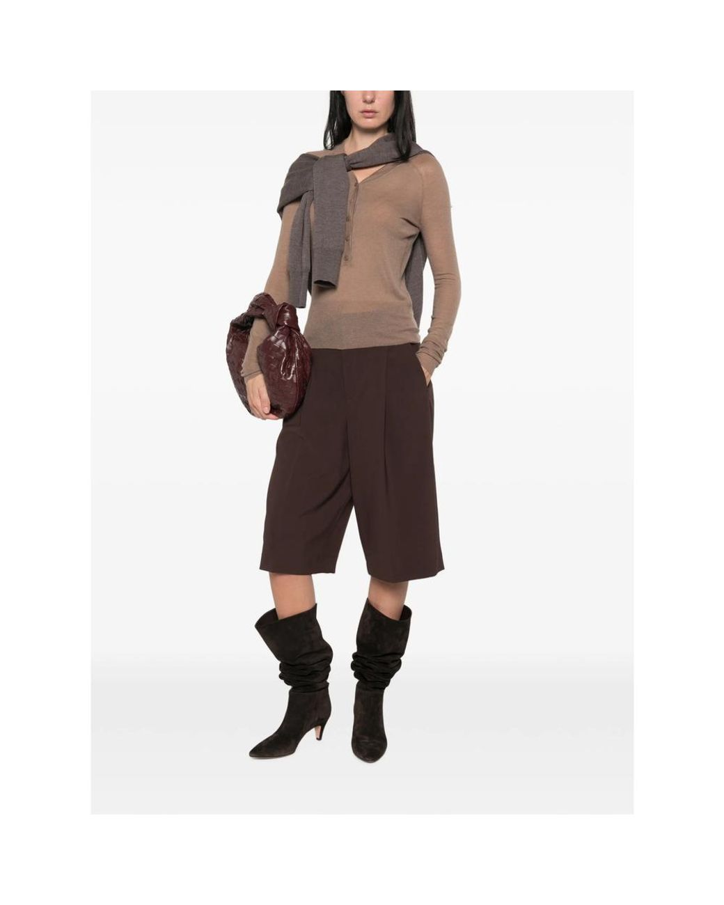 Joseph Brown Fine-Knit V-Neck Cardigan