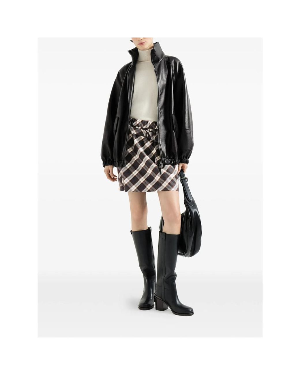 Brunello Cucinelli Black Nappa Leather Bomber Jacket With Monili