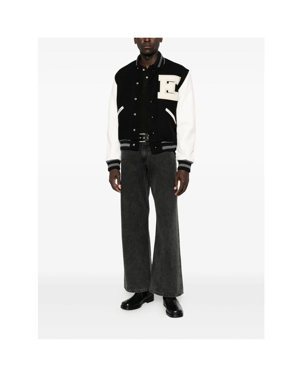 ERL Black Embroidered-Logo Wide-Leg Jeans for men