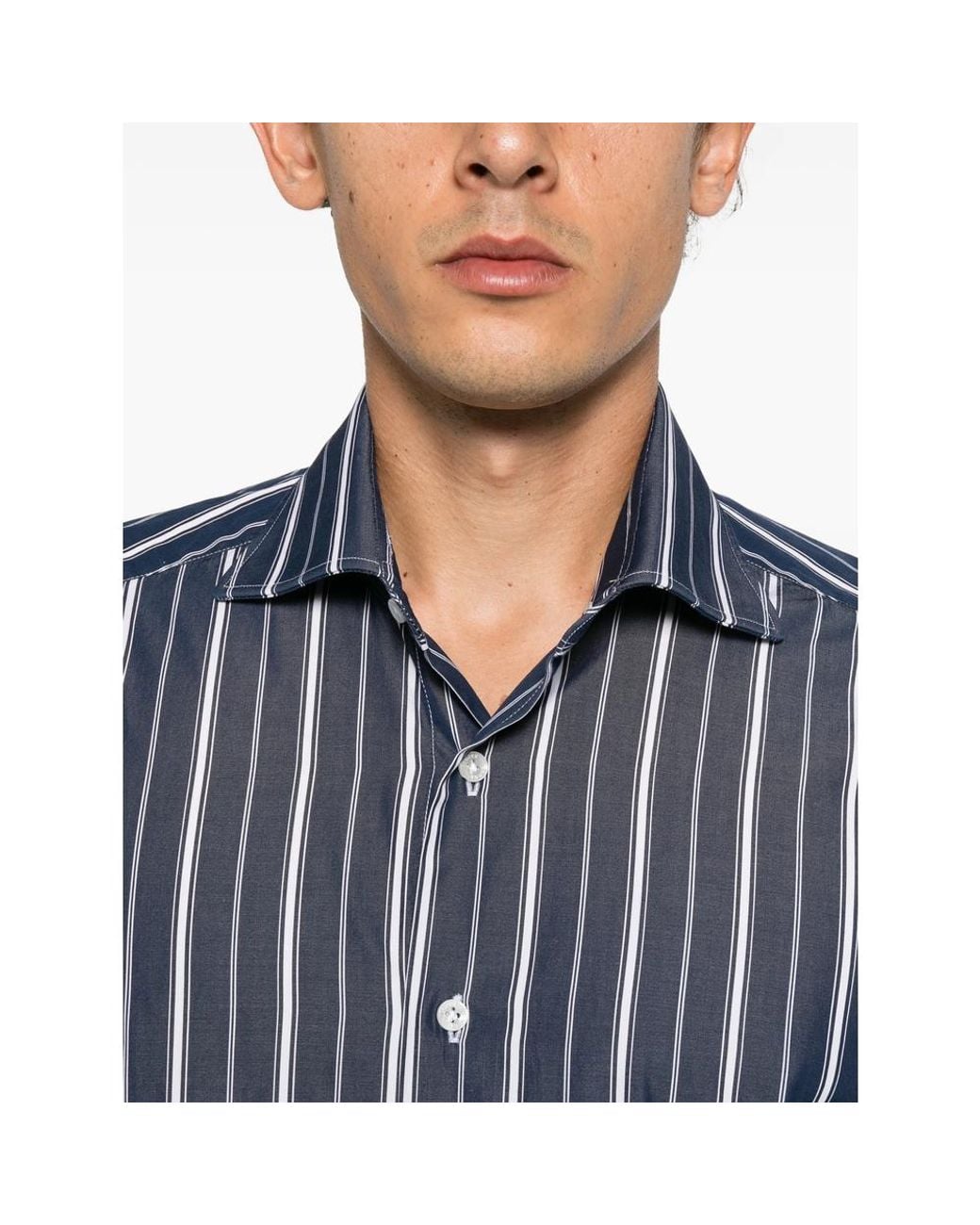 Barba Napoli Blue Vertical-Stripe Shirt for men