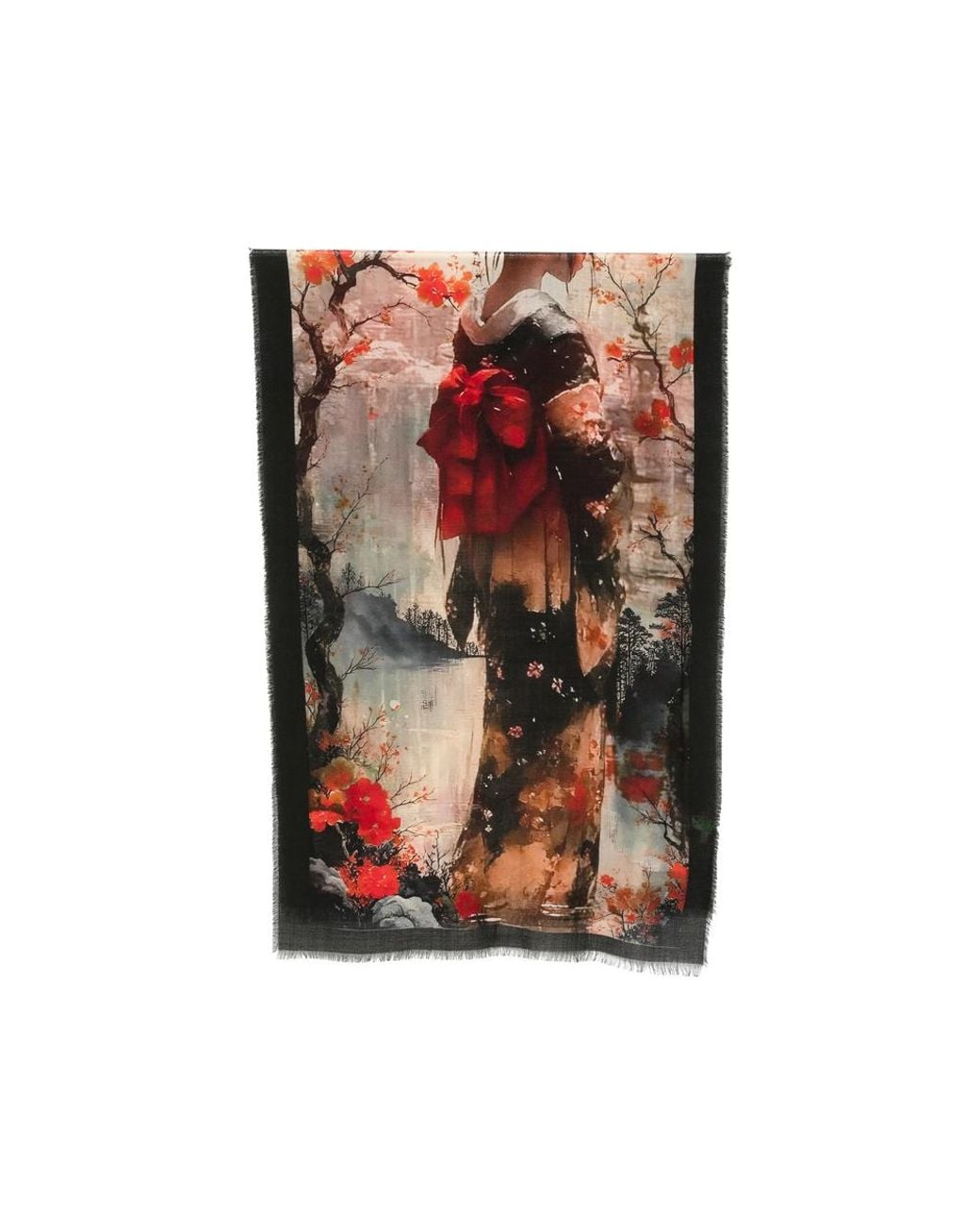 D'Aniello Brown Graphic-Print Frayed Scarf
