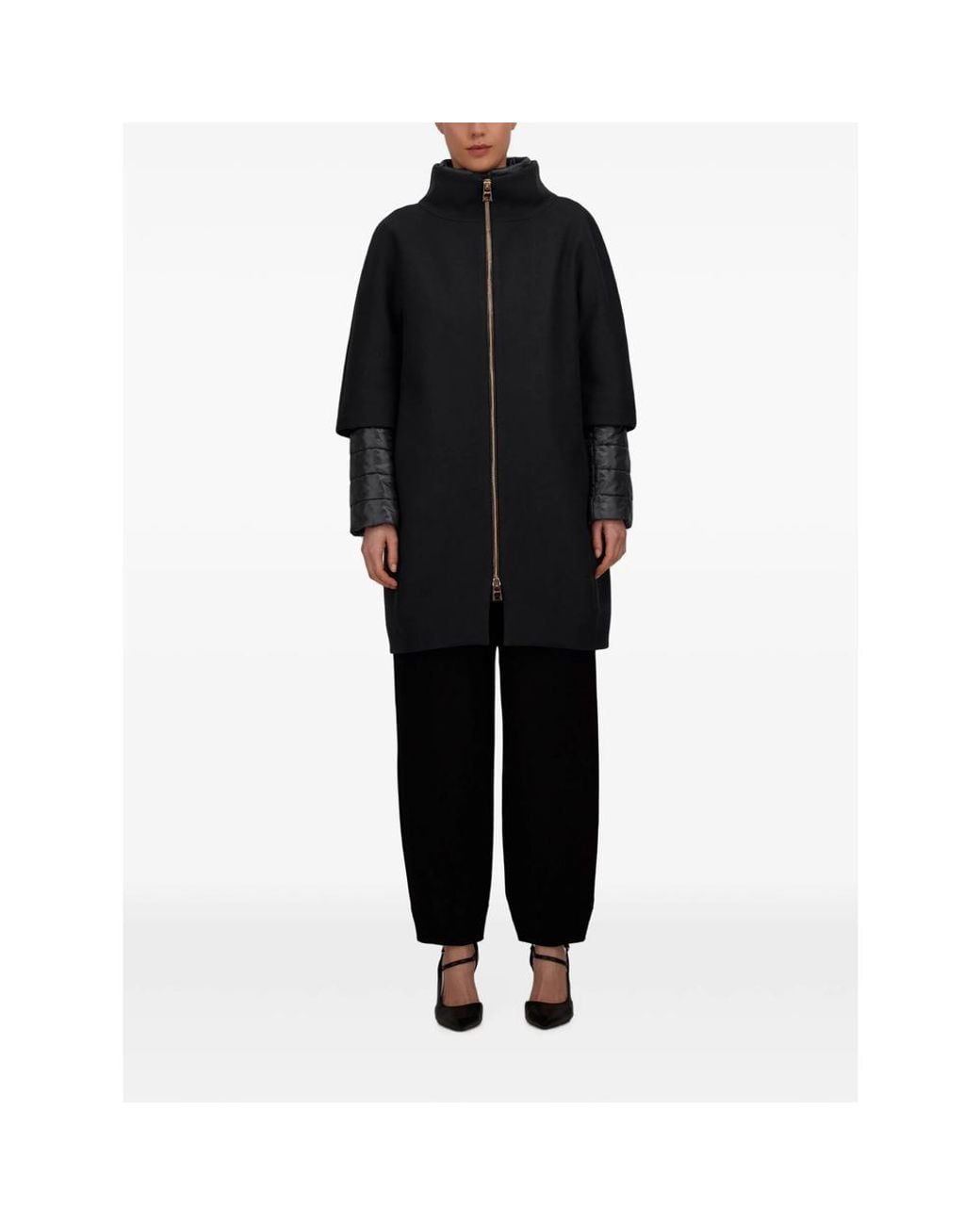 Herno Black Layered Zip-Up Coat