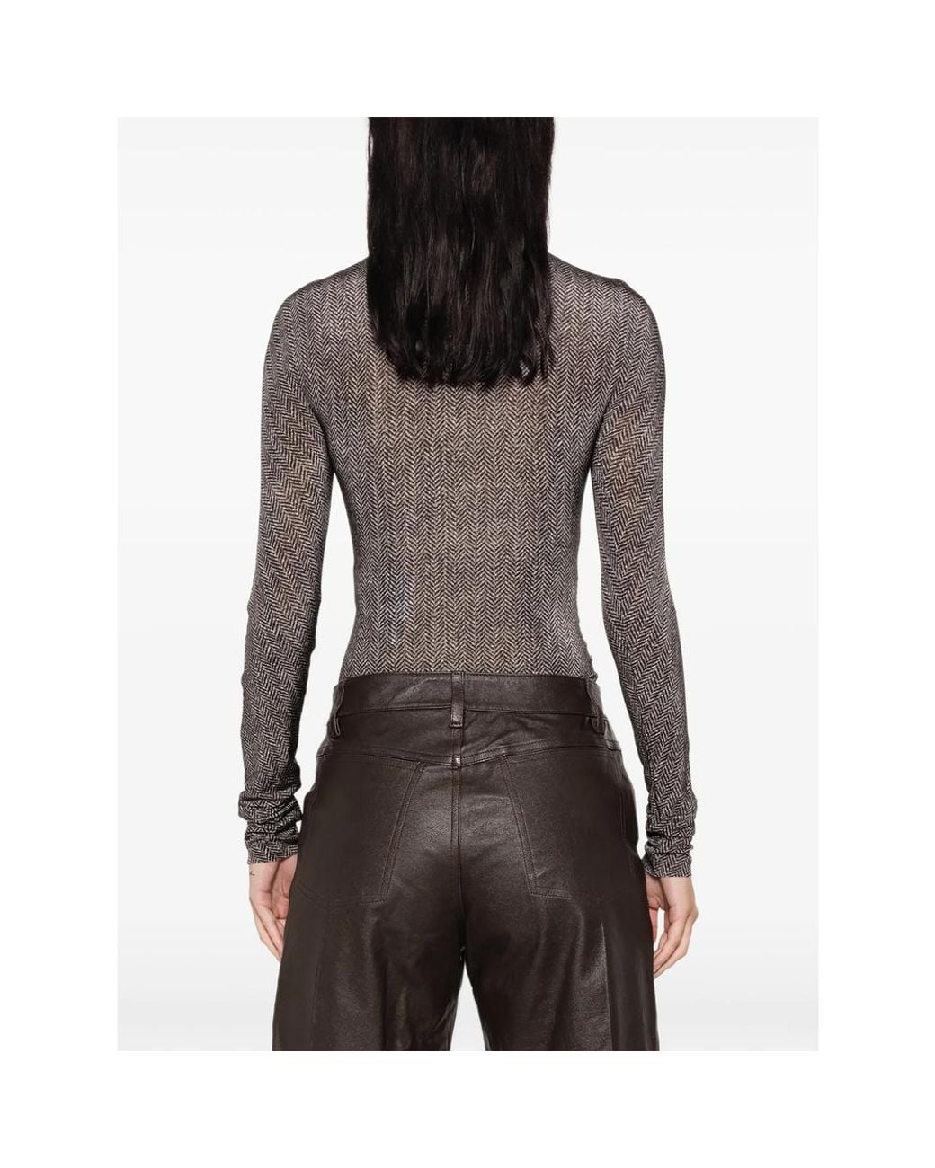 Maison Margiela Gray Herringbone-Print Long-Sleeve Bodysuit