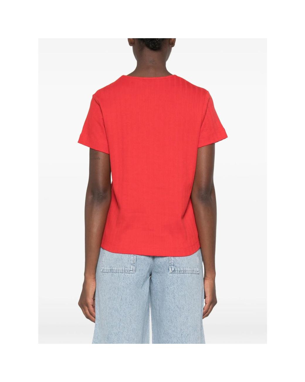Stine Goya Red Ribbed Bow-Detail T-Shirt