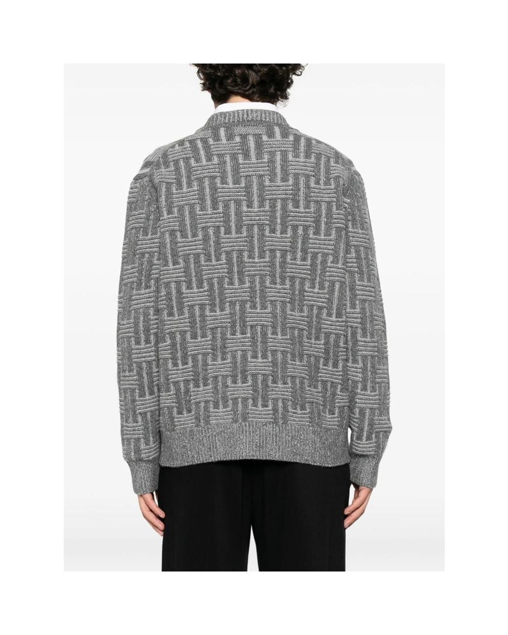 Drumohr Gray Basket-Weave Crew-Neck Sweater for men