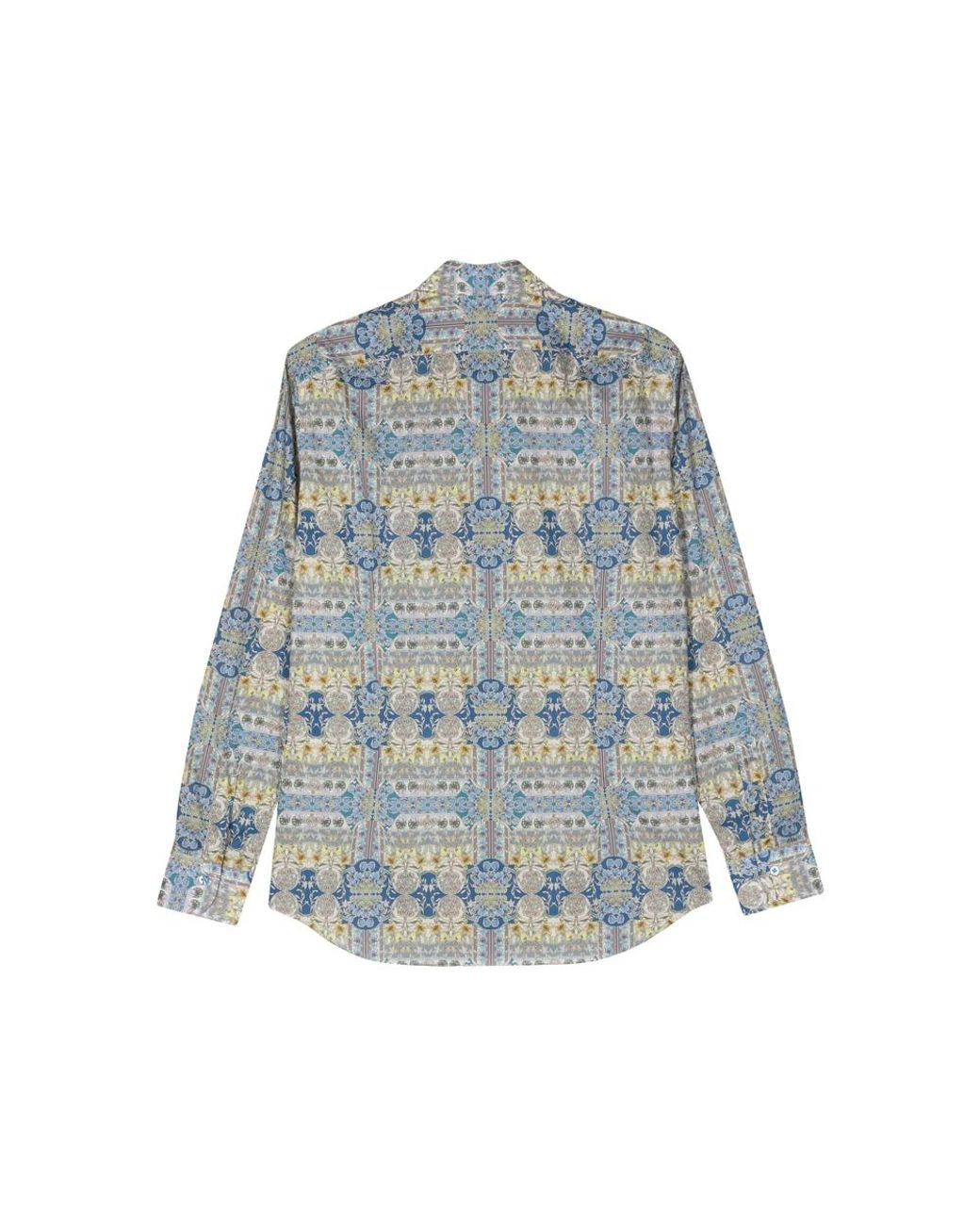 CAMICERIA MAZZARELLI Blue Floral-Print Cotton Shirt for men